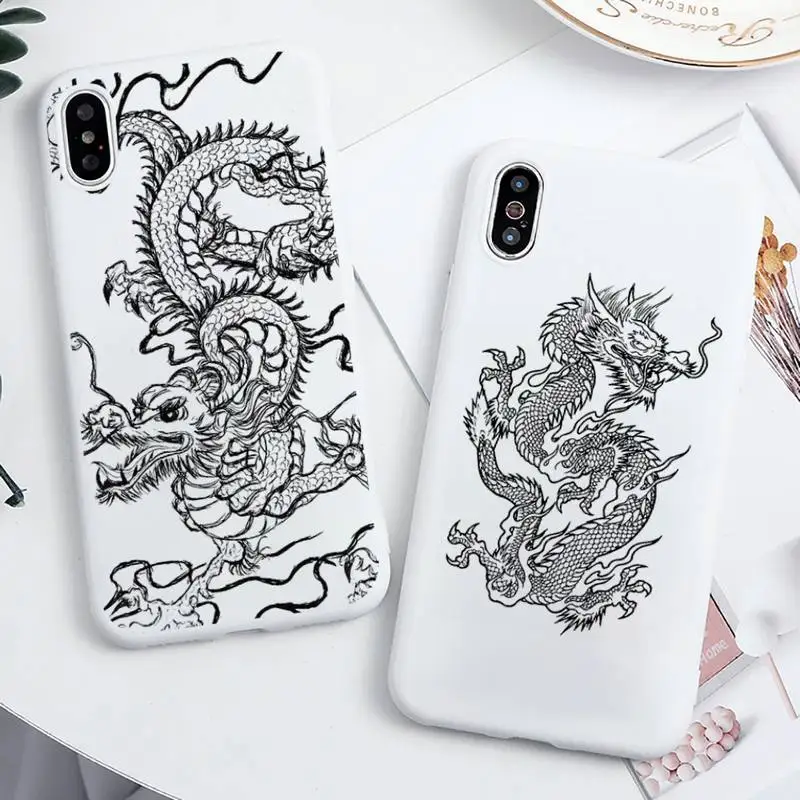 

Dragon Black and white lines Phone Case Candy Color for iPhone 6 7 8 11 12 s mini pro X XS XR MAX Plus
