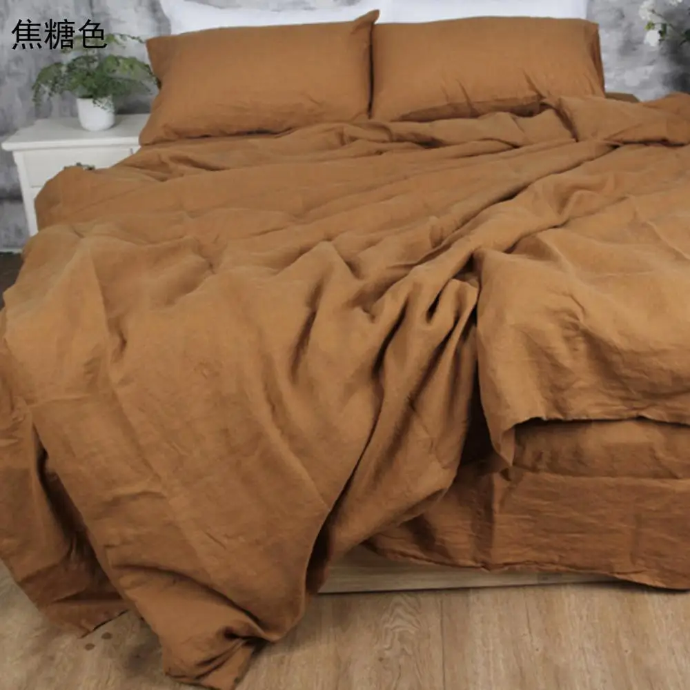 

Natural LINEN Bedding Set Solid Duvet Cover Set Soft Bedclothes Home 4pcs Caramel Bed Linens Nordic Bed Set Linge de lit King