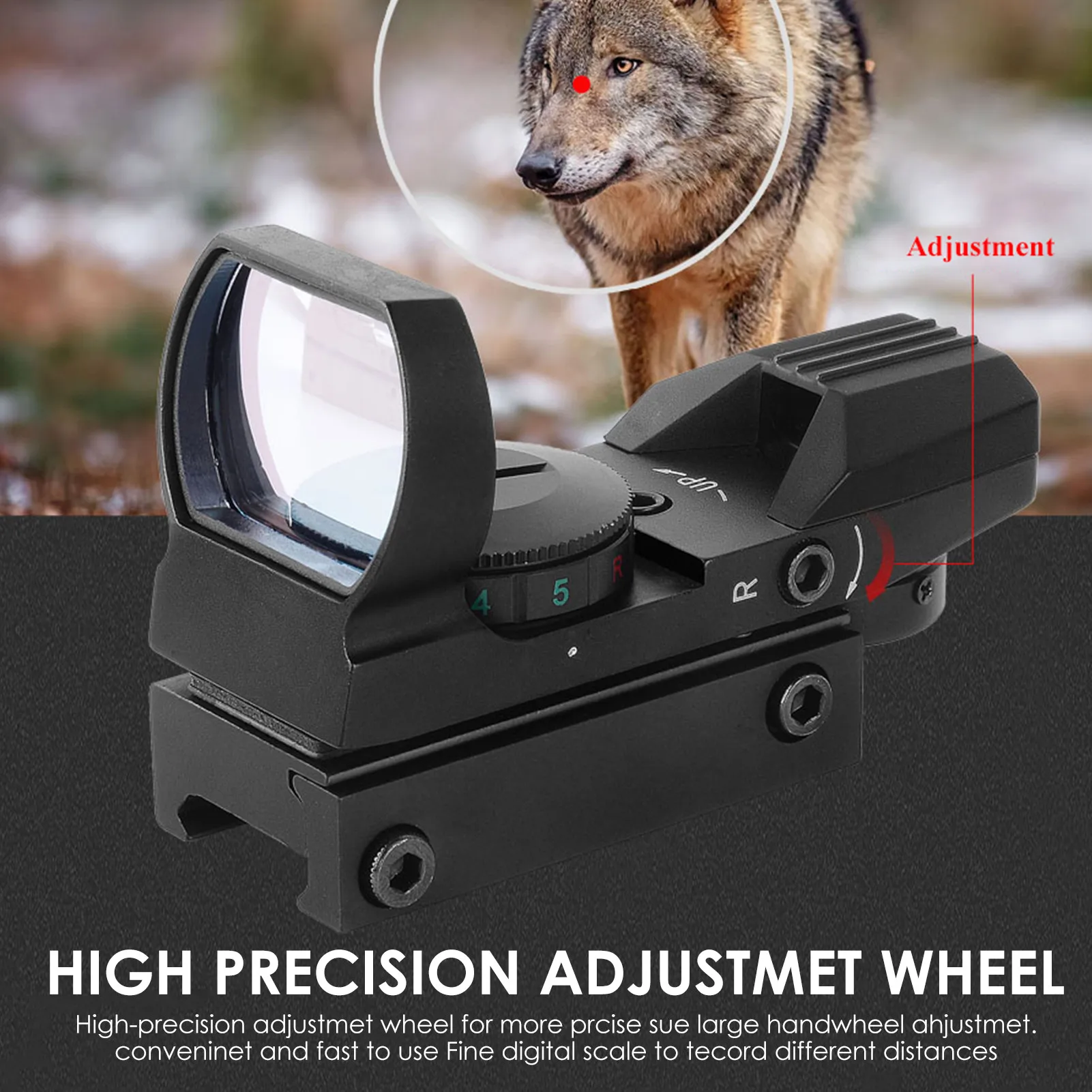 

11/20mm Rail HD Sight Scope Waterproof Shockproof Viewfinder Adjustable Inner Red Dot Silver Film Holographic Sight