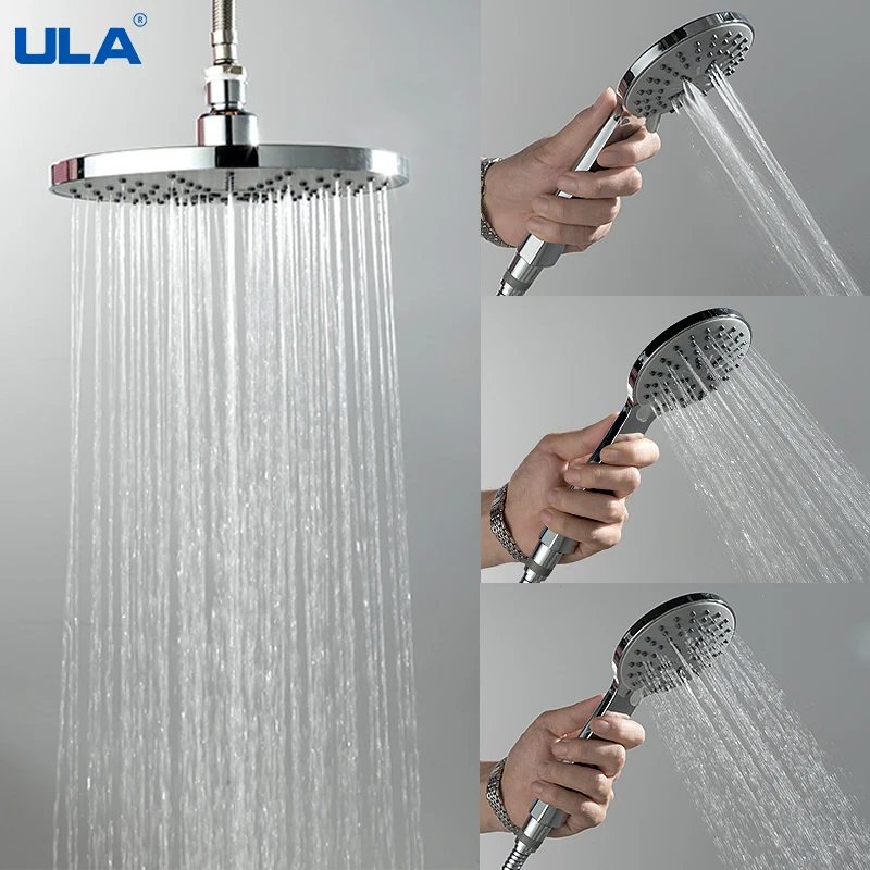 

ULA 3 Modes Adjustable Handheld Shower Head Set High Pressure Bath Shower Removable Filter Water Saving Rainfall Shower