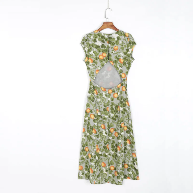 

Summer Women's Casual Printed Round Neck Short Sleeve Slim Dress Vestidos