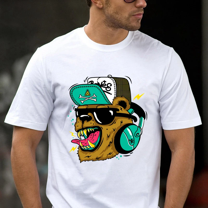 

TriDitya 50621# cool white t shirt Musical bear men's tshirt unisex top tee summer Tshirt fashion O neck short sleeve shirt