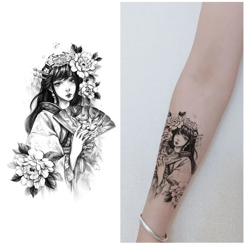 

Waterproof Ukiyo Painting Geisha Fashion Personality Simulation Tattoo Half Arm Tattoo Sticker Fake Tattoo for Woman