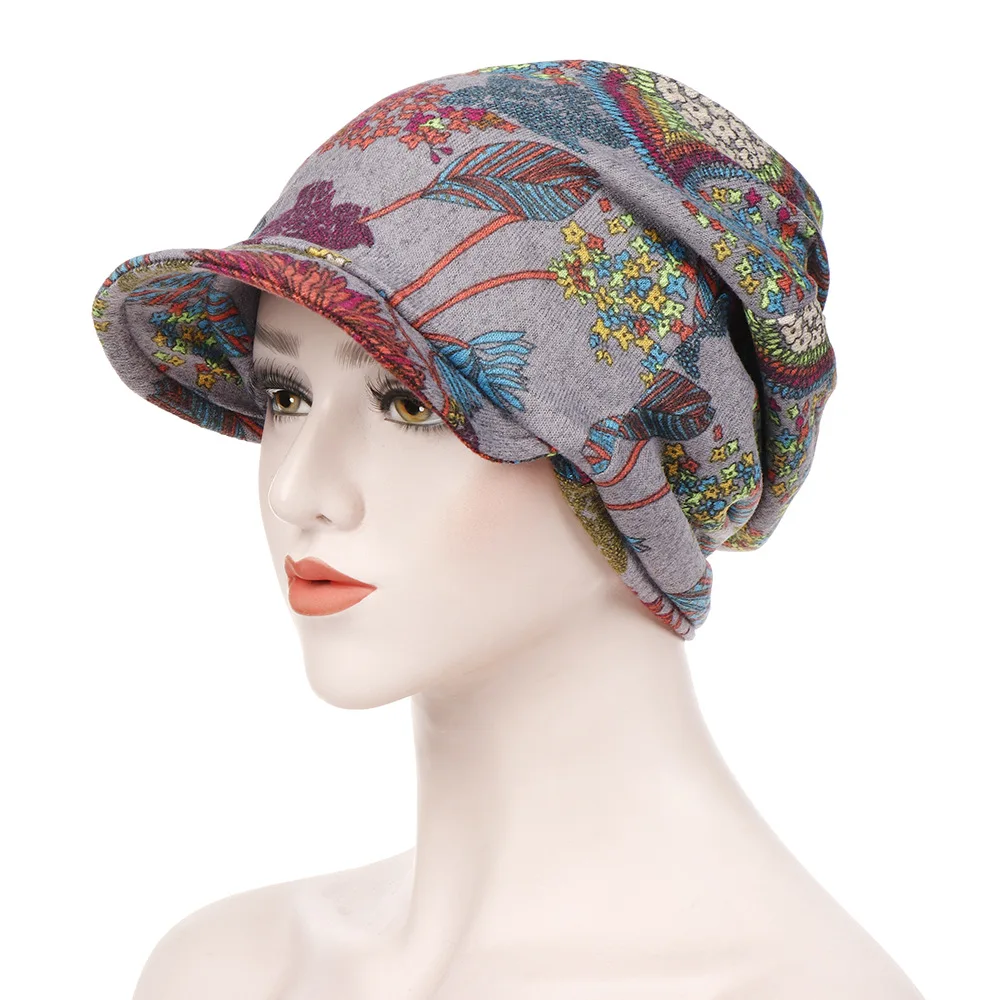 Fashion Women Floral Print Cotton Keep Warm Winter Wide-Brimmed Cap Turban Visor Hat Turbante mujer | Тематическая одежда и