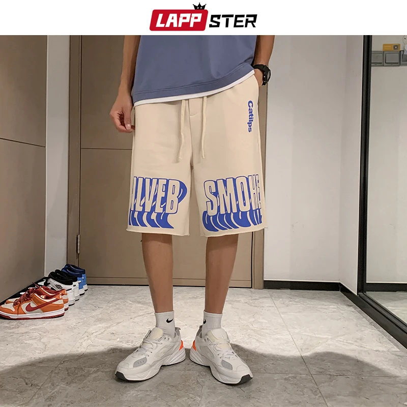 

LAPPSTER Men Harajuku Letter Streetwear Causal Shorts 2022 Summer Mens Korean Fashion Sweat Shorts Man Vintage Basketball Shorts