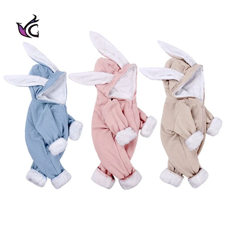 

Boys' And Girls' Coats Spring And Autumn And Winter New Rabbit Ears Pit Strip Baby One-piece Khaki Clothes And Velvet Climbing
