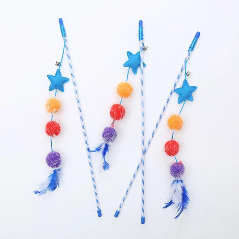 

1pc Cat Interactive Plush Toy Stick Feather Wand With Small Bell Cage Toys Colorful Fishing Rod Cat Teaser Toy Product