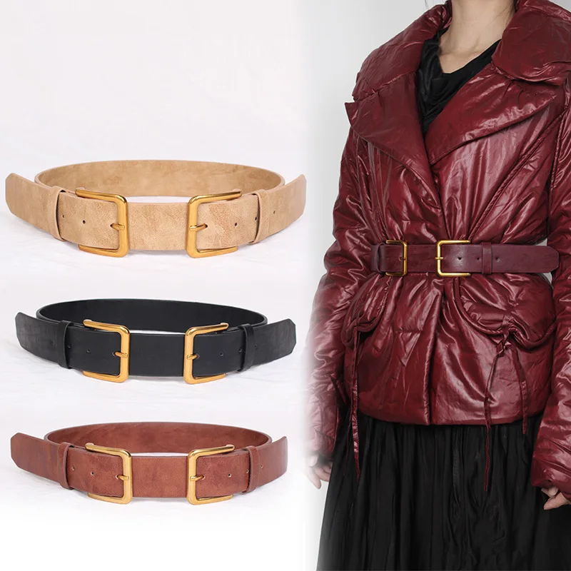 

New Double Pin Buckle Women's Belts Design Alloy Metal Leather Belts for Women Double Buckle Waist Belt Waistband High Quality