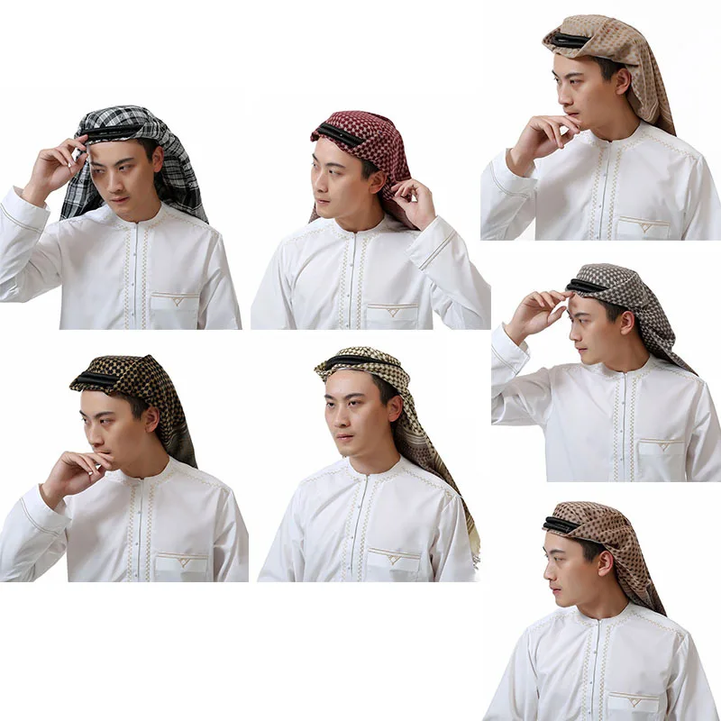 

Coorful Arab Muslim Men Scarf Prayer Hats Islamic Clothing Cotton Turban Dubai Scarf Islamic Hijabs 130*130cm Islam Man Hat