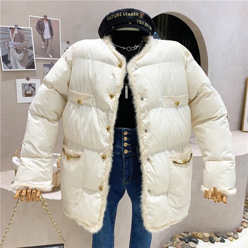 

New Women's Clothing 2021 Winter Medium and long loose thickened cotton jacket versatile loose cotton-padded clothes Coat