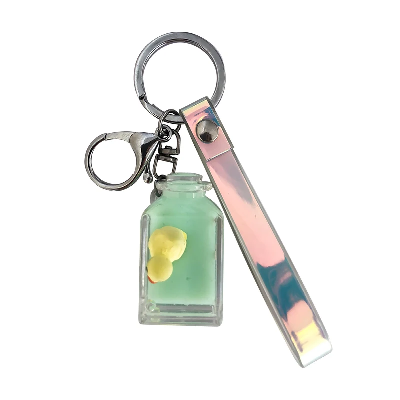 

Duckling Floating Bottle Keychain Pendant into Oil Quicksand Bag Pendant Cute Liquid Acrylic Buckle