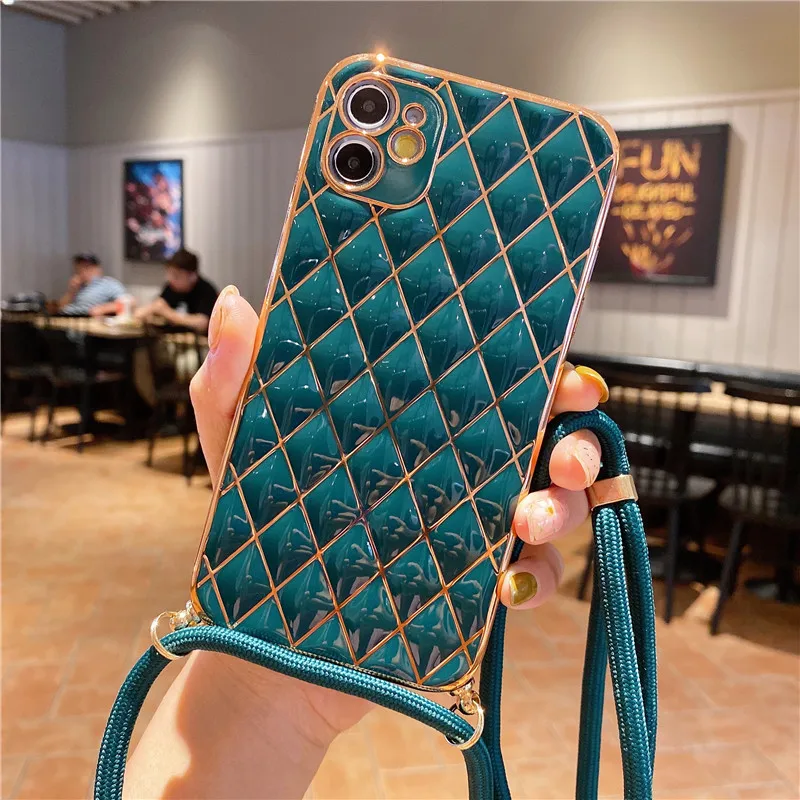 cord chain necklace lanyard shockproof phone case for iphone 11 12 xs pro max xr 8 7 plus silicone soft with strap back cover free global shipping