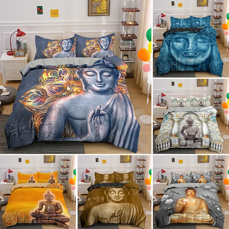 

New Buddha Sitting Lord Queen King Bedding Set Psychedelic Mandala Duvet Cover With PIllowcase 2/3pcs Bed Linen Bedcloth