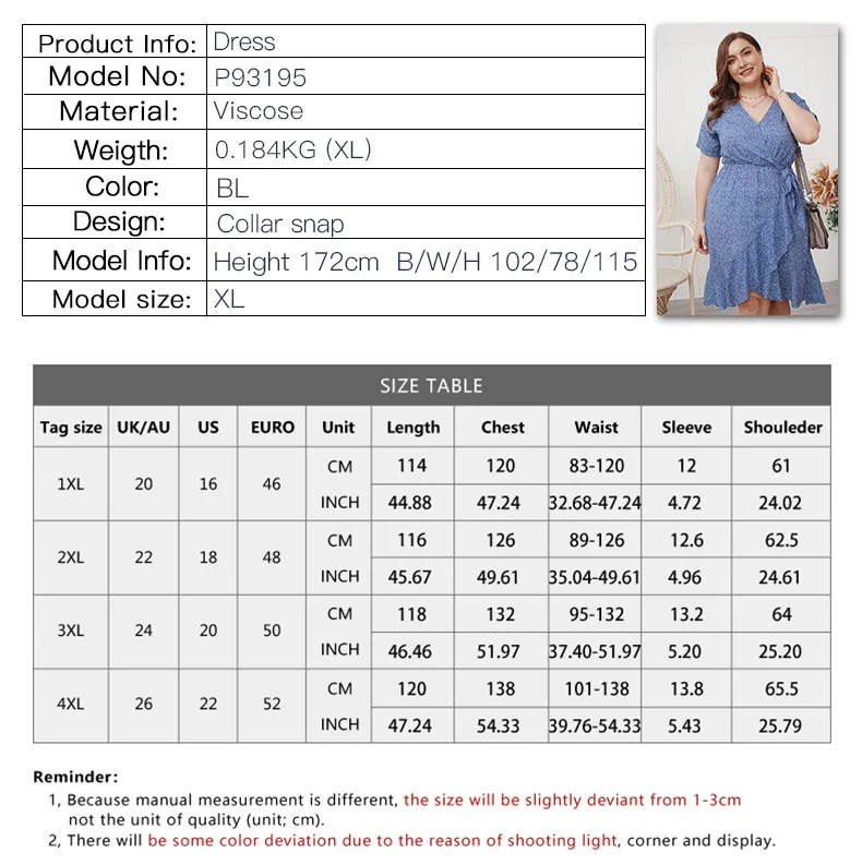 

Plus size Women Girl flower office lady summer dress V-neck collar