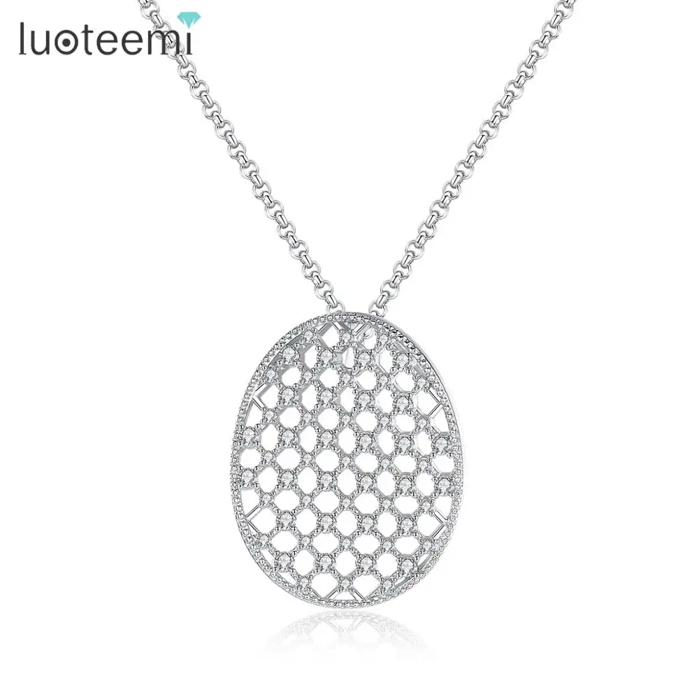 

LUOTEEMI Chic Oval Shining Hollow Big Pendant Necklaces Choker for Women Girls Wedding Party Fashion Jewelry Gift for Mom
