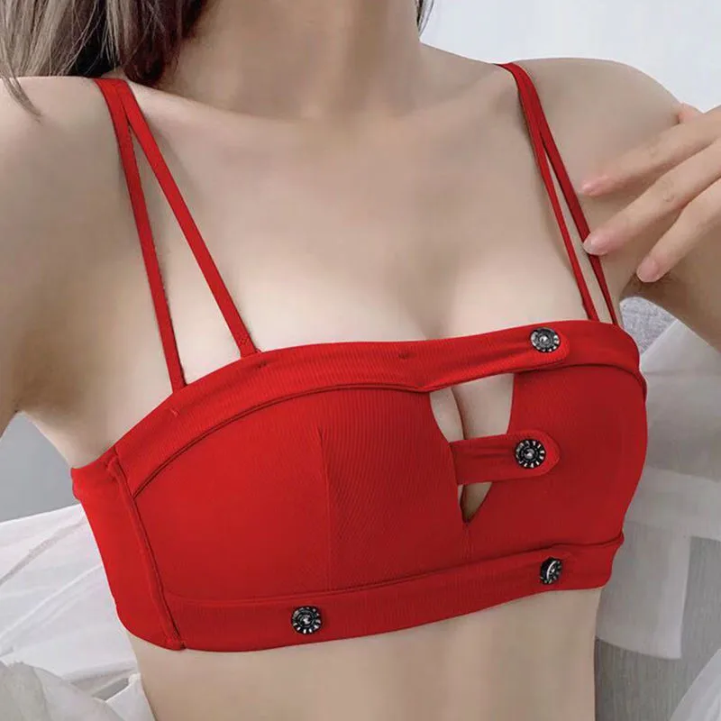 

Underwear for Woman No Steel Ring Small Breast Cover Student Lingerie Girl Sexy Strapless Bralette 38B Thick Cup Brasieres