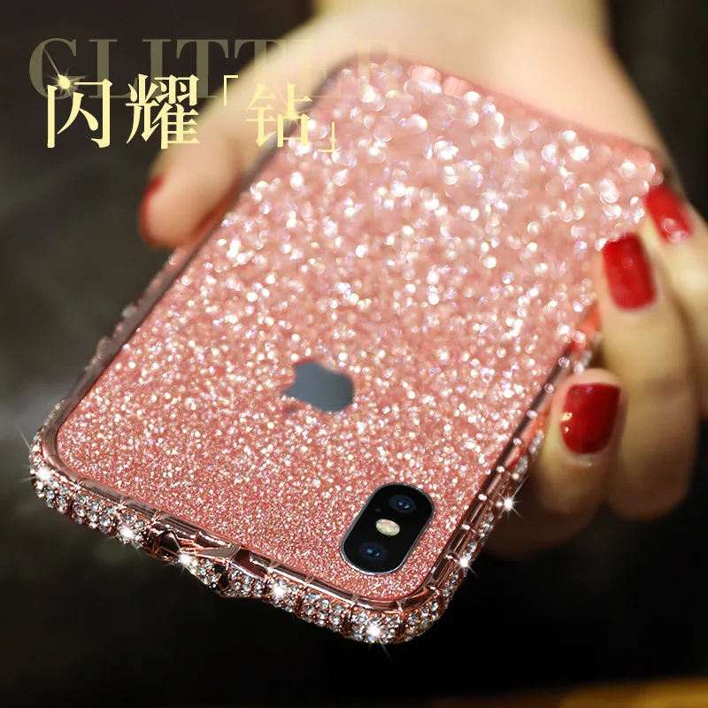 

Glitter back film diamond frame mobile phone case for iPhone11 12Pro Max mini X XR XS XSMax 8 7 6PluS anti-drop protection frame