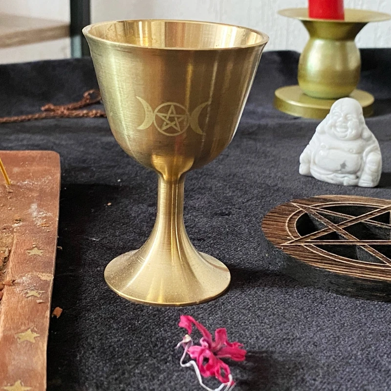 

Ritual Cup Altar Goblet Wicca Gold Plating Brass Ceremony Moon Divination Astrological Tool Board Game Witchcraft Prop Supplies