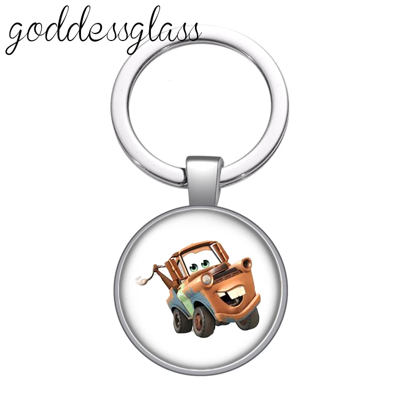 Disney Pixar McQueen Mater Jackson Matt glass cabochon keychain Bag Car key chain Ring Holder Charms keychains gift images - 6