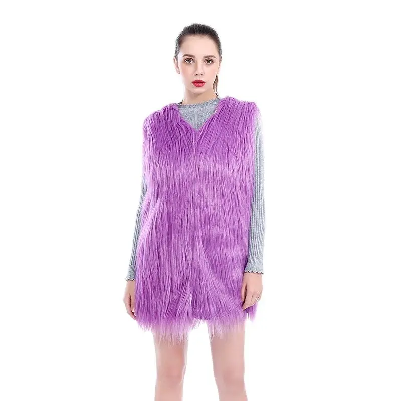 Long Faux Fur Vest Coat Autumn Winter Warm Faux Fur Jacket Coat Oversize Outerwear Ladies Female Fur Soft Fluffy jacket Women