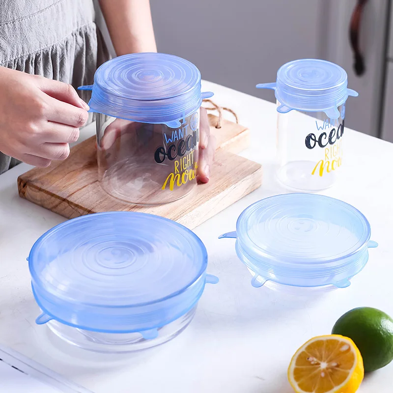 

6/12PCS Reusable Fresh Keeping Seal Covers Compression Universal Silicone Stretch Lids Kitchen Accessories Use For Kitchen Food