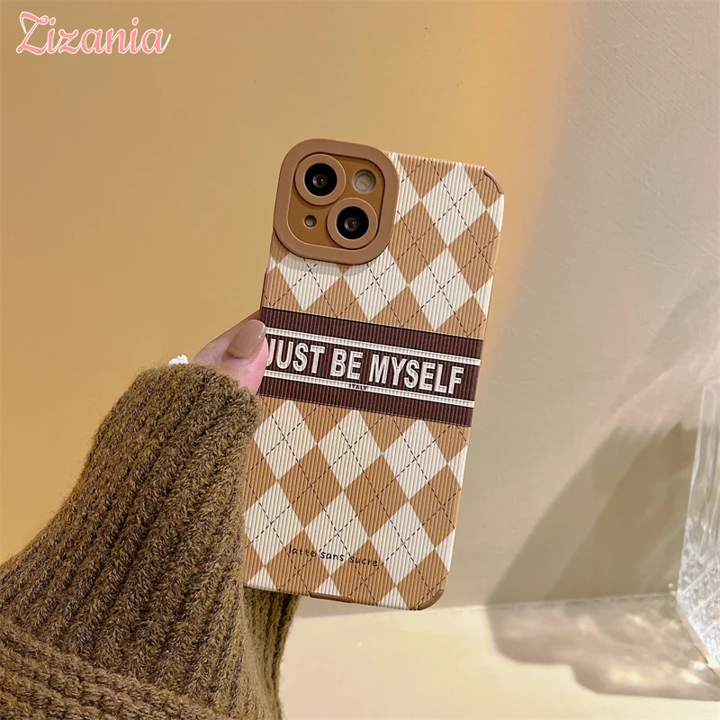 

Fashion Simplicity Brown Rhombus English Phone Case For iPhone 13 12 11 Pro Max XS Max XR X 7 8 Plus Lovely Shockproof Case Gift