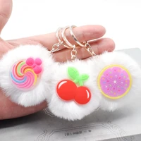 cute fruit fluffy fur pom pom keychain sweety cherry soft ball car keyring summer candy bag holder women pendant jewelry gift