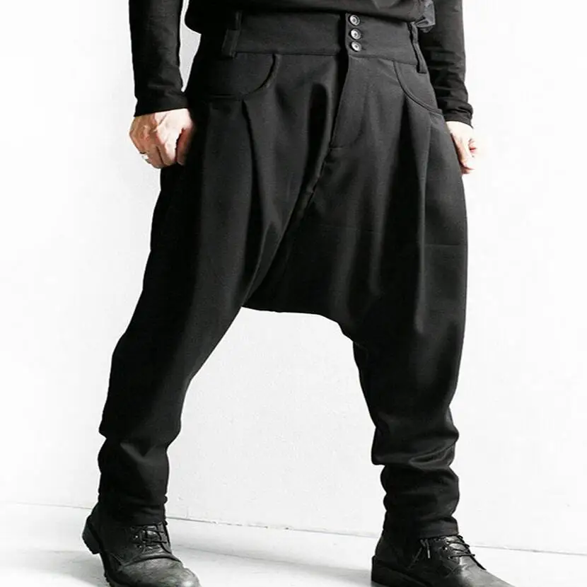 

And Autumn Spring Plus Size New Men Casual Hanging Crotch Pants Korean Of The Mens Personality Pocket Black Trousers 27-40