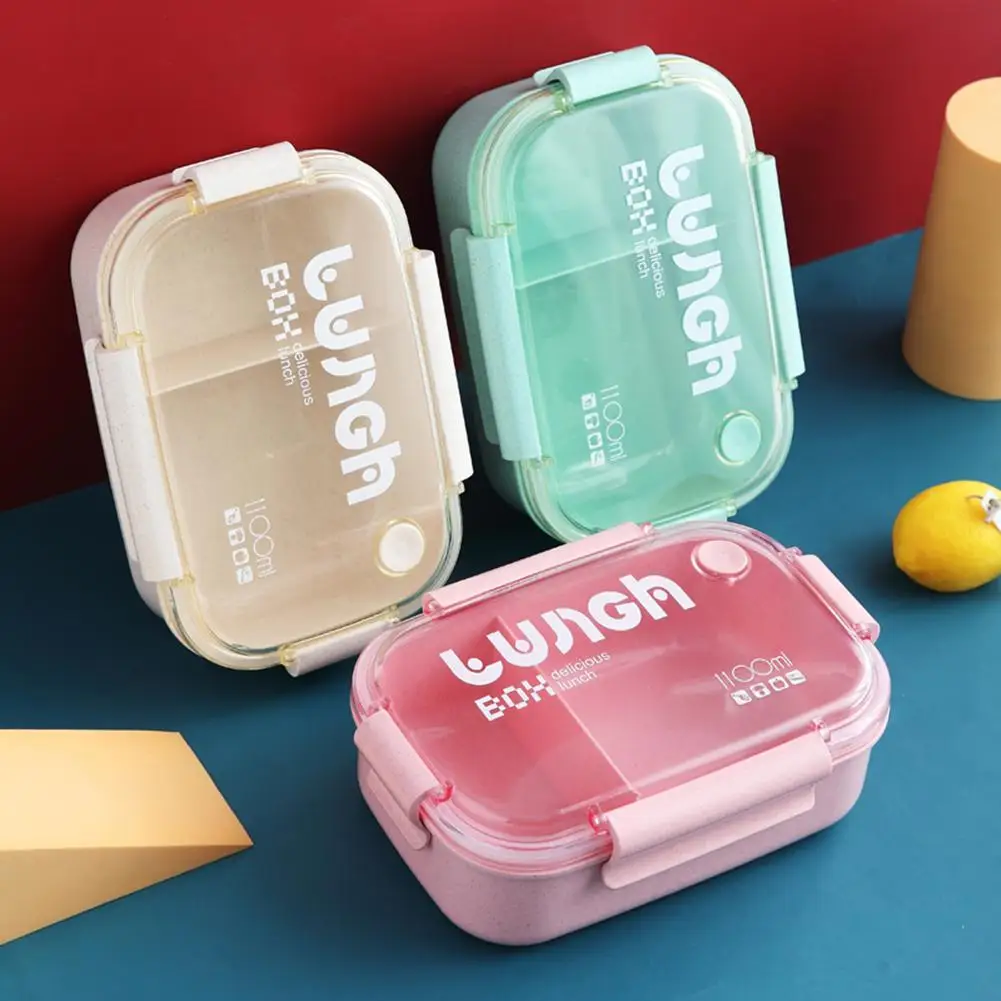 

3-compartment Lunch Box Food Container Storage Box Portable Kids Student Lunch Box Wheat Straw Office Bento Box Container