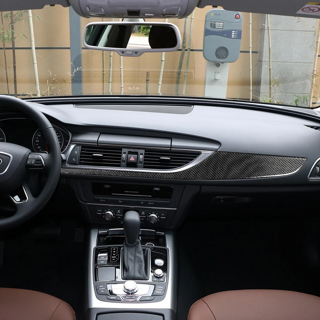 

Аксессуары для Audi A6 C7 A7 4G8 12-18, центральная консоль из углеродного волокна, интерьер, зеркальная полоса, наклейка на панель