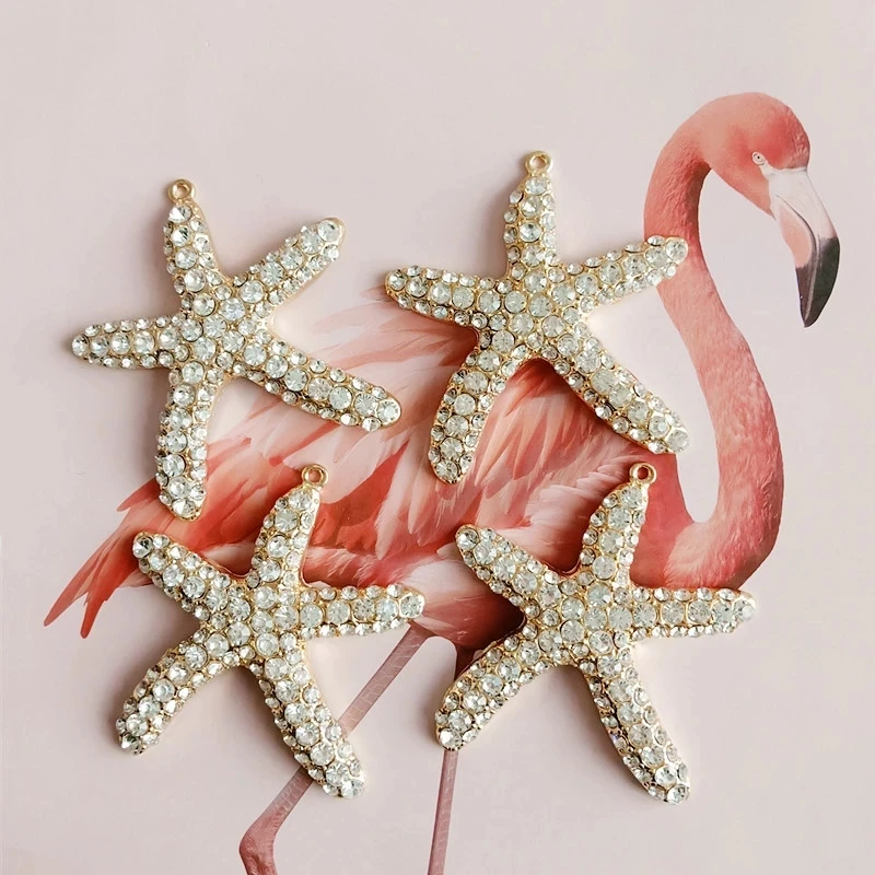 

2 Pcs/Lot Hot Sale Sea Sand Starfish Christmas Pendant Decorative Plating Metal Buttons Gold Button In Rhinestones Alloy
