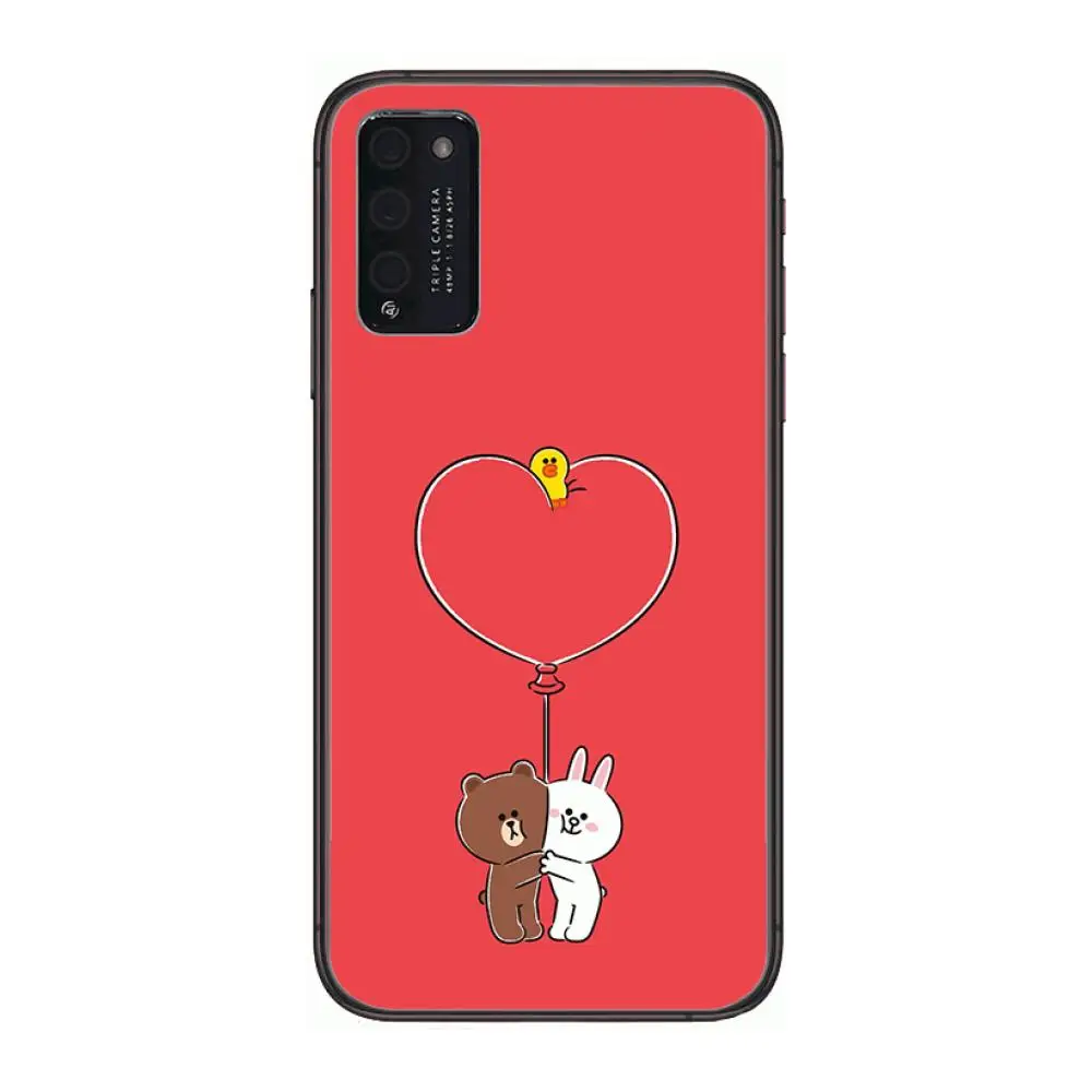 

Cute Cartoon Bunny Rabbit and Brown bear Clear Phone Case For Huawei Honor 10 20 30 9 X Pro Lite V 5G RU Black Etui Coque Hoesj