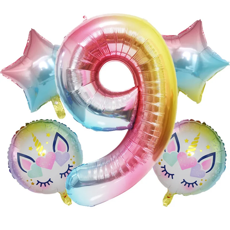5 шт. 32 дюймов градиент цифровой Радуга Единорог круглый шар Звезда Воздушные