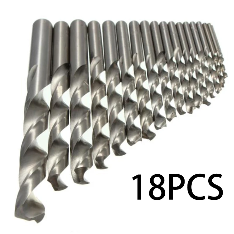 

18pcs Drill Bits 1-10.2mm HSS Straight Shank Drilling Metal Woodworking