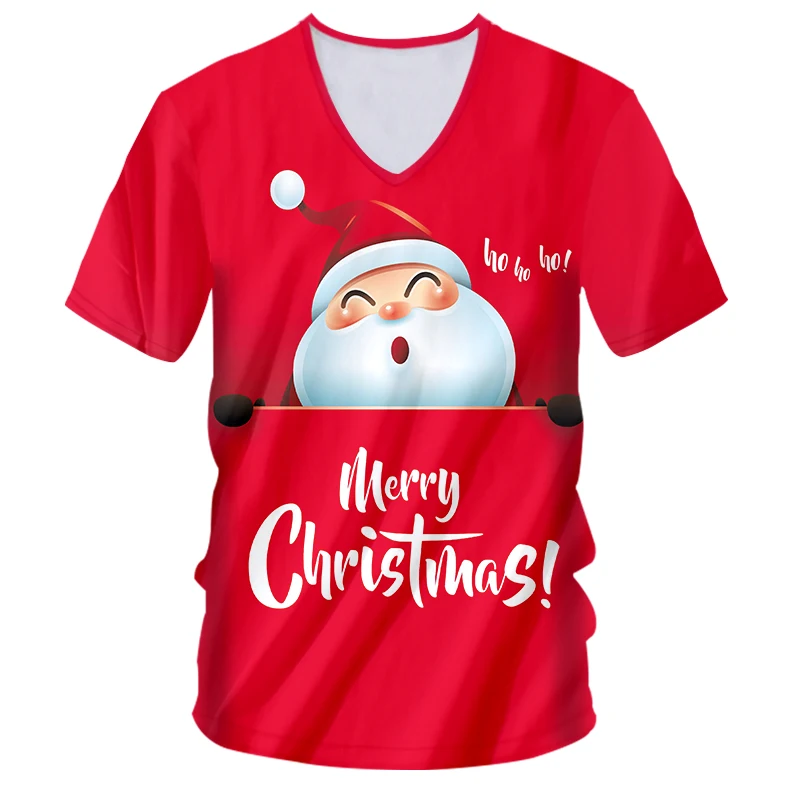 OGKB Новая мода 3D Печатные Футболки с v-образным вырезом смешные рождественские