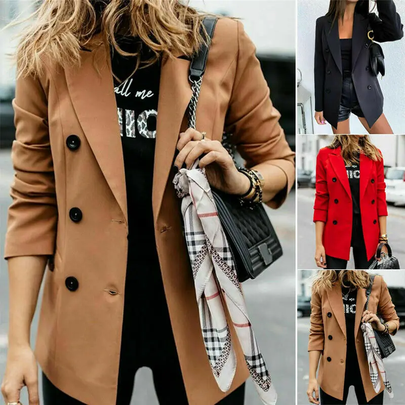 Womens Trench Coats Autumn Long Sleeve Lapel Coat Cardigan Office Work Lady Notched Slim Fit Suit Business Outwear Tops | Женская одежда