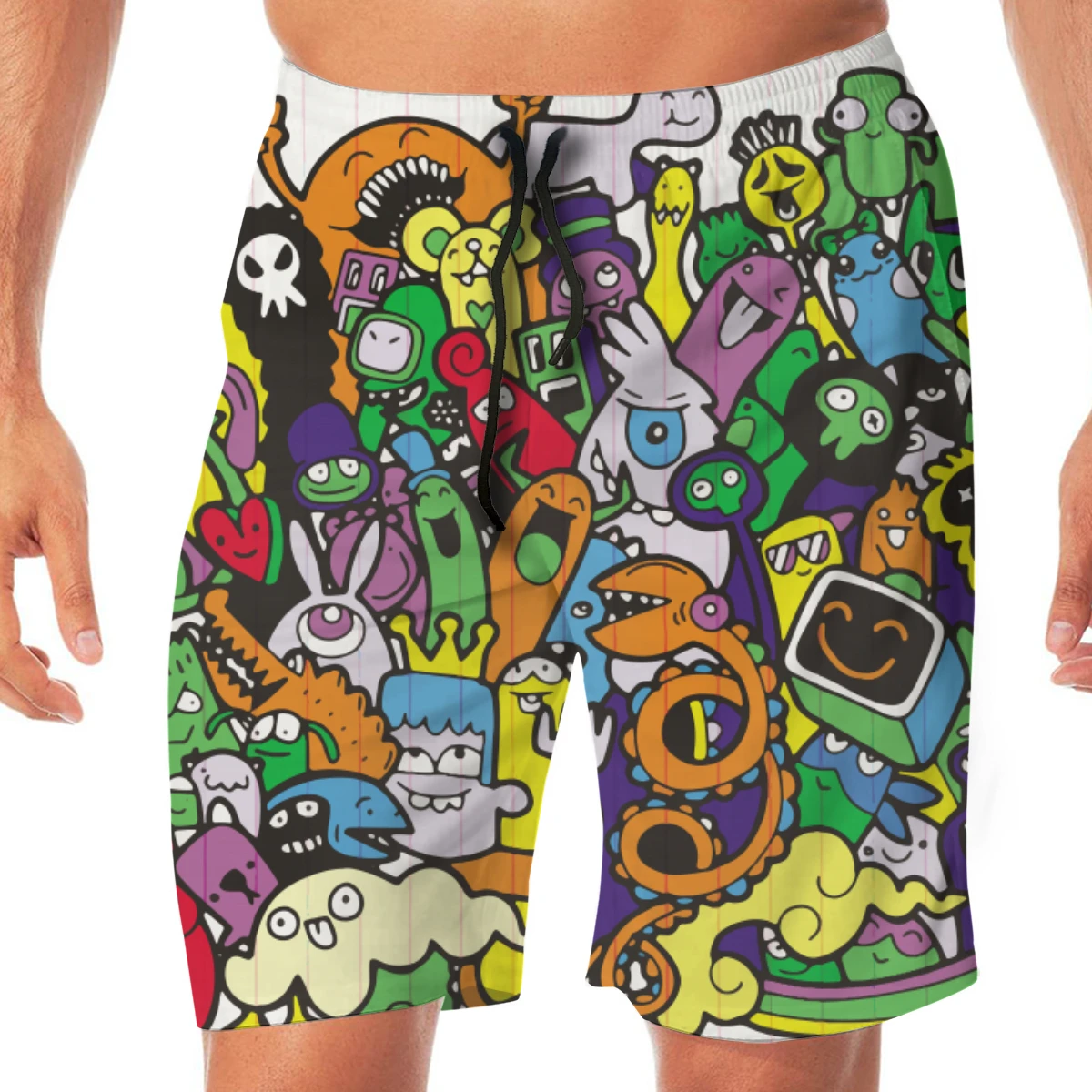 

Men Casual Summer Hawaiian Beach Pants Half Trousers Colorful Monster Graffiti