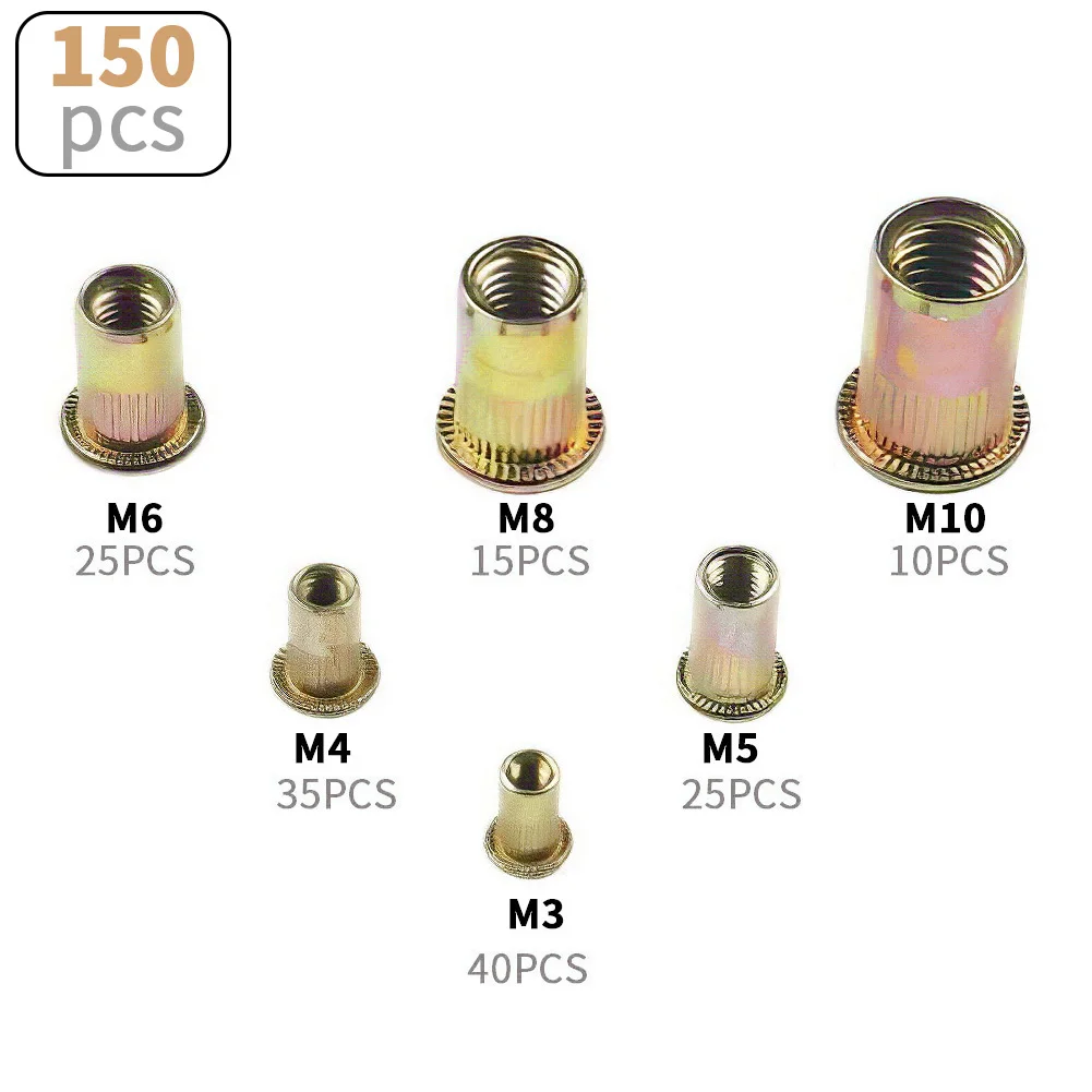 150 шт. смешанные оцинкованные заклепки из углеродистой стали гайки с резьбой