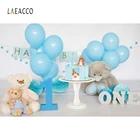 Laeacco голубые воздушные шары Медведи Плюшевые игрушки торт бумажные шары фотографии фоны 1-й День рождения Фотофон для новорожденных