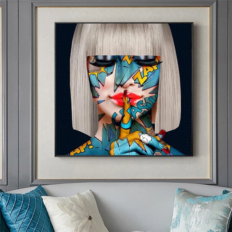 

Large Size Girl Face Graffiti Art Paintings on the Wall Art Posters and Prints Modern Closed Eyes Art Pictures Home Wall Decor