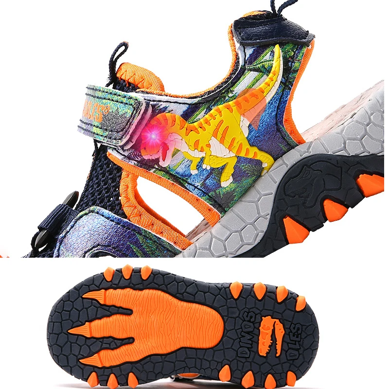 Сандалии для мальчиков пляжная обувь со светодиодной подсветкой и 3d динозавром