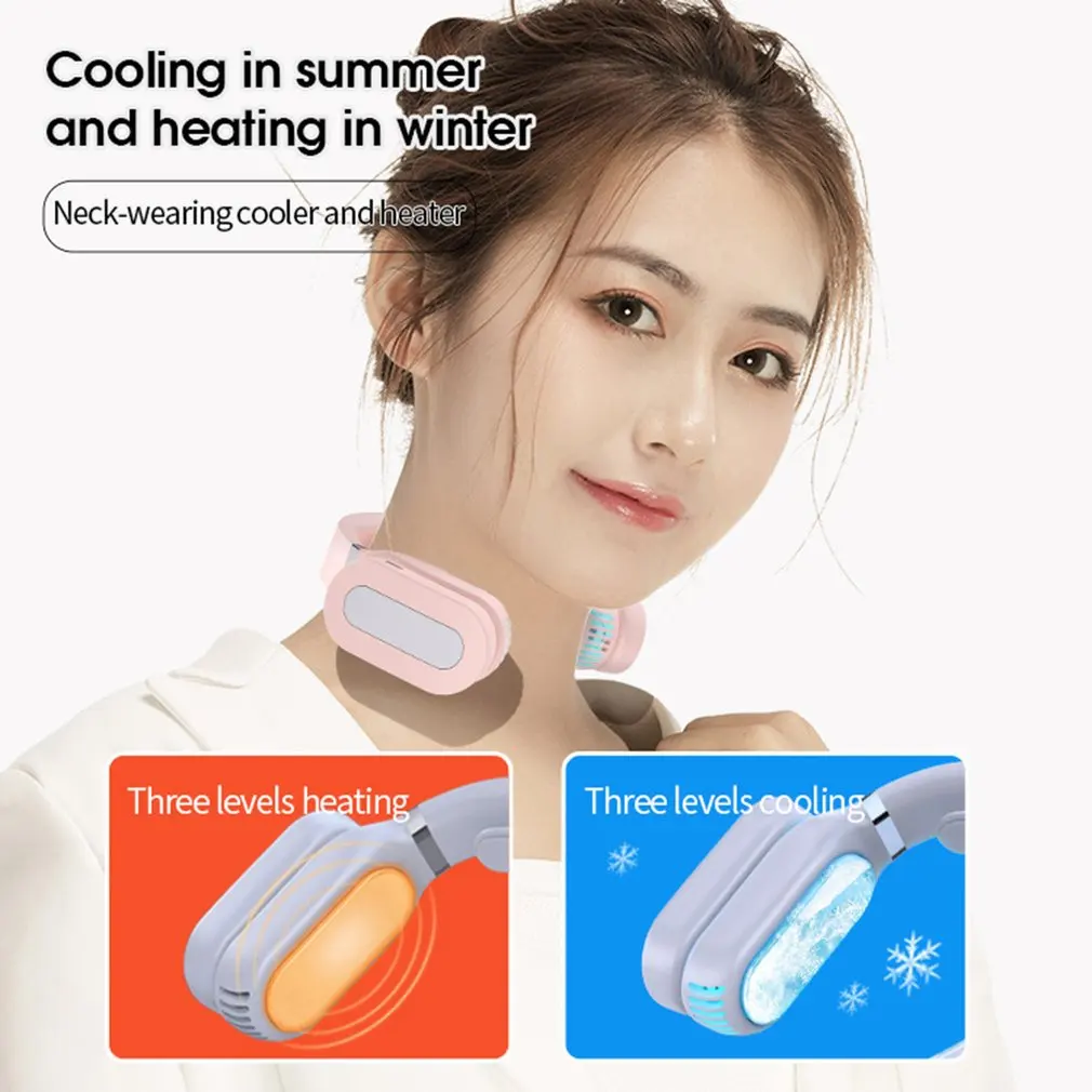 

Portable Hanging Neck Fan Cooling Heater Heating Air Conditioner Fan Wearable Neckband Leafless Fan USB Rechargeable Fan