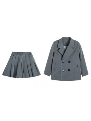 

Preppy Style Kids Girls Clothes Suits Blazer Coat+Mini Skirt Girl Children School Two Piece Suits Set Girls Blazer Outfits Set
