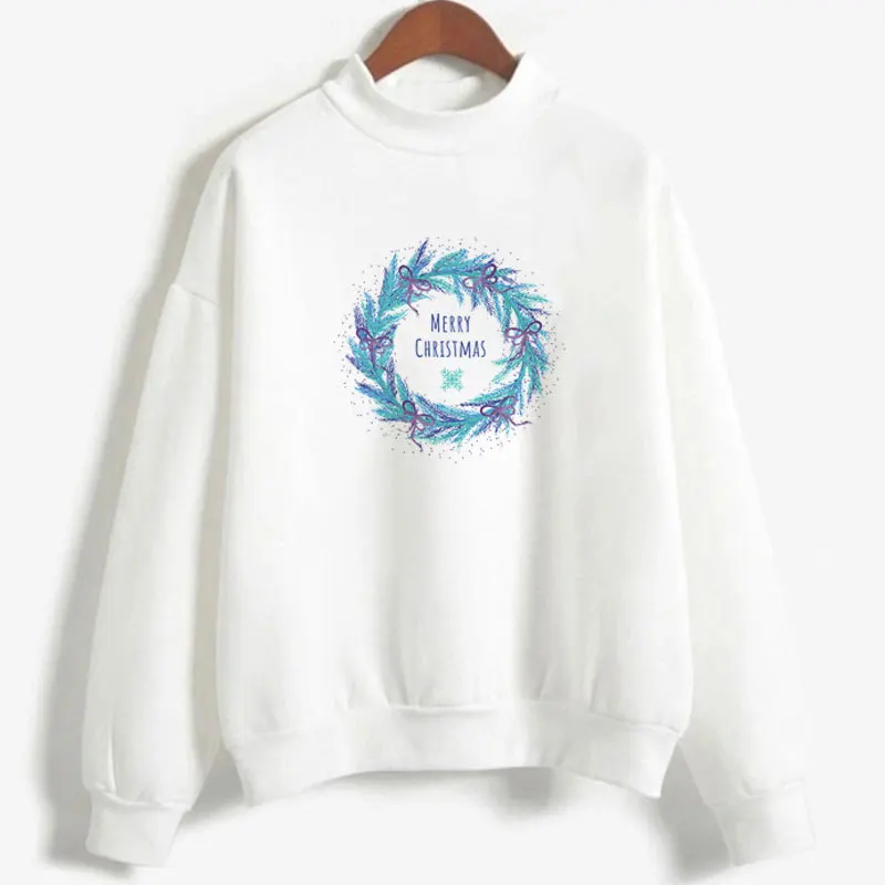 

Christmas Print High Neck Long Sleeve Women's Fashion Sweatershirts In Autumn and Winter white sweatshirt women