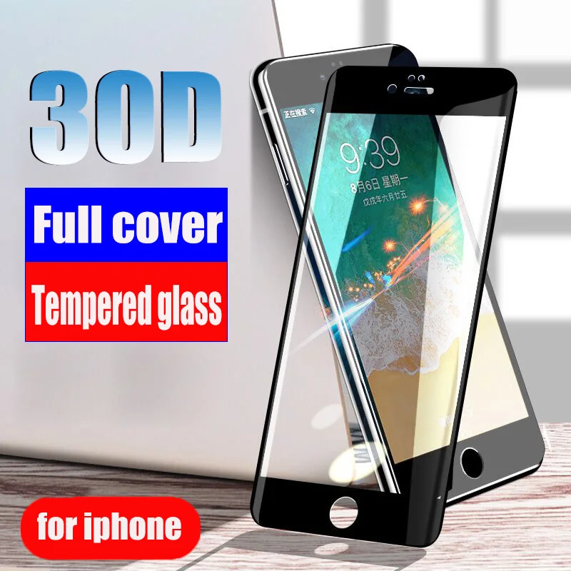 30D полноэкранная Защитная стеклянная пленка для IPhone 7 6 6s 8 Plus закаленное стекло X XR