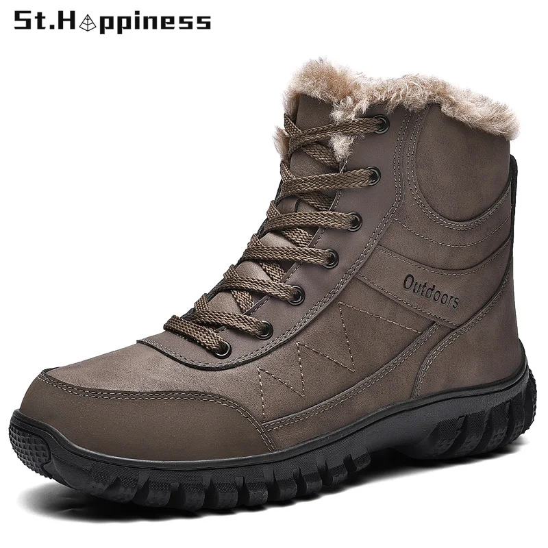 

2021 г. Новые зимние мужские ботинки модные теплые зимние ботинки с высоким берцем на меху из толстого плюша непромокаемые ботильоны на неско...