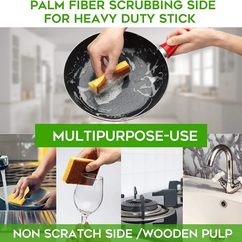 16 Pack Biodegradable And Compostable Sponges Scouring Pad Palm Fiber Eco-Friendly Sponge For Kitchen Dishes Cleaning | Дом и сад