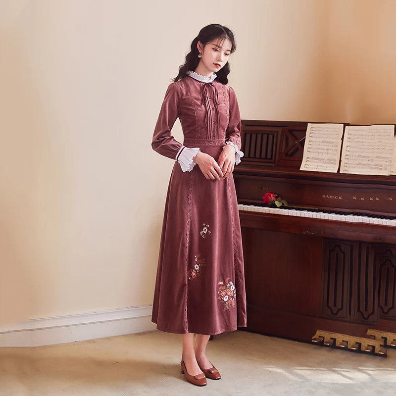 Женское вельветовое платье с вышивкой модная осенняя одежда 2019|Женские платья| |