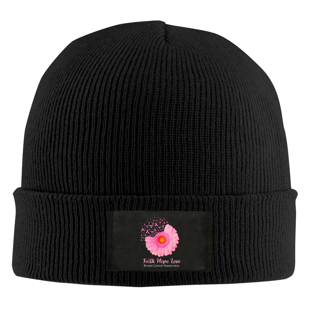 

Faith Hope Love Breast Cancer Awareness Flower Beanie Hats For Men Women With Designs Winter Slouchy Knit Skull Cap