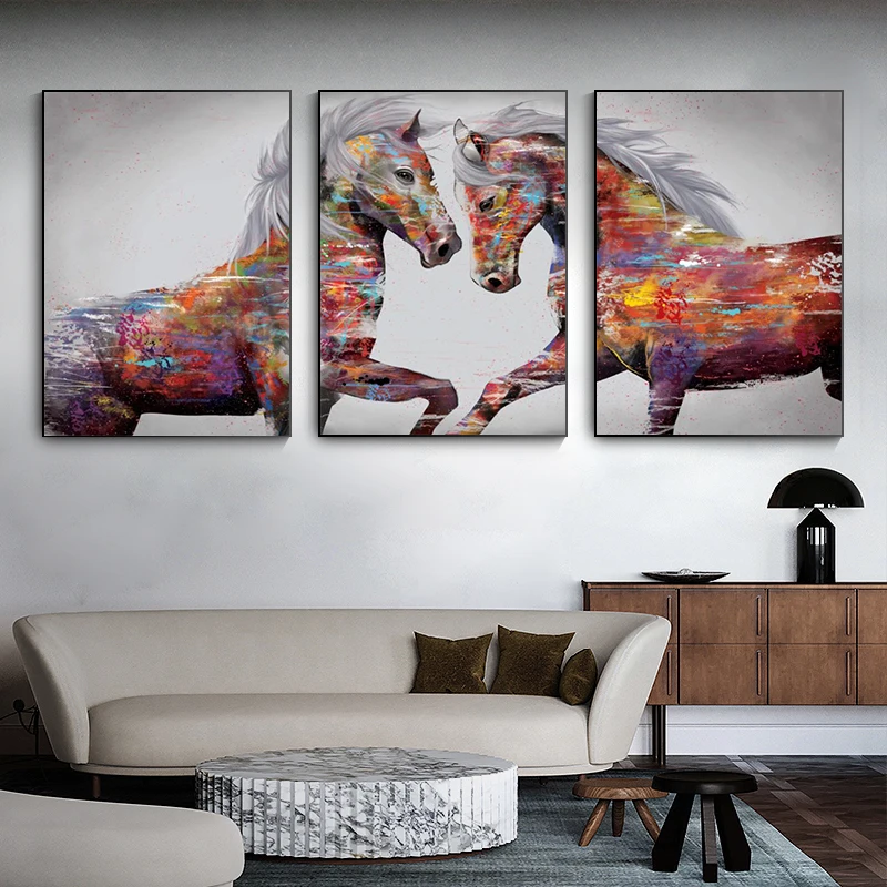 

Animal Art Two Running Horses Canvas Painting Wall Art Pictures for Living Room Modern Abstract Art Prints Posters Wall Art